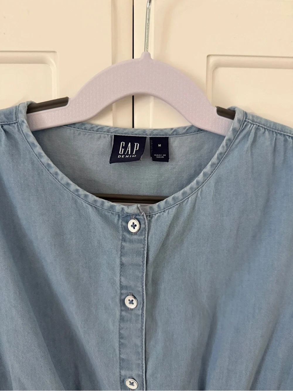 Gap Girls Short Sleeve Button Front Chambray Denim Dress, Size Medium